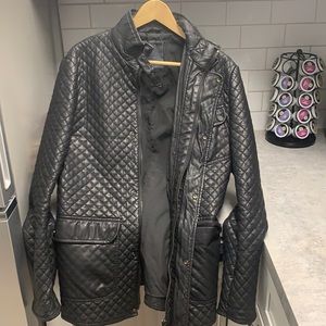 Zara Man Black Leather Jacket Slim Fit Size L